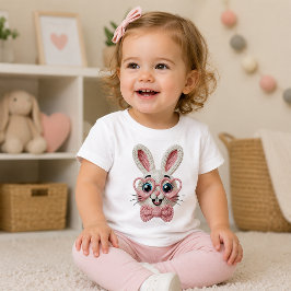 Camiseta Para Bebê Coelho Fofo com Óculos de Coração