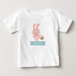 Camiseta Para Bebê Coelho Fofo Com Ovos 1ª Páscoa
