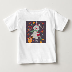 Camiseta Para Bebê Coelho fofo de outono com texto personalizado