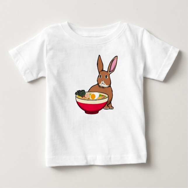 Camiseta Para Bebê Coelho Fofo e Ramen (Frente)