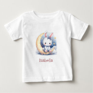Camiseta Para Bebê coelho fofo sentado na lua 