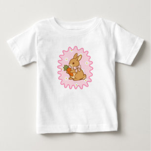 Camiseta Para Bebê Coelho Kawaii Cenoura Flores da Primavera