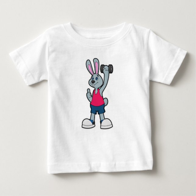 Camiseta Para Bebê Coelho na Malhação com Dumbbell (Frente)