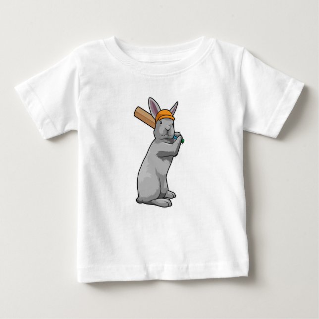 Camiseta Para Bebê Coelho no Cricket com morcego de Cricket (Frente)