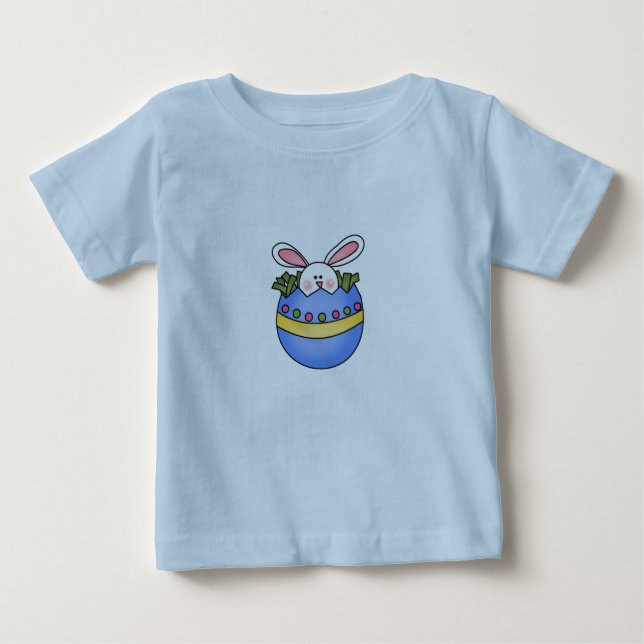 Camiseta Para Bebê Coelho no Tshirt azul da páscoa do ovo (Frente)