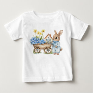 Camiseta Para Bebê Coelho Personalizado com Flores Azuis