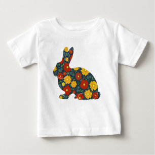 Camiseta Para Bebê Coelho retrô e flores