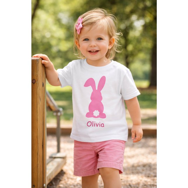 Camiseta Para Bebê Coelho Rosa Personalizado - Nome Personalizado Coe (Criador carregado)