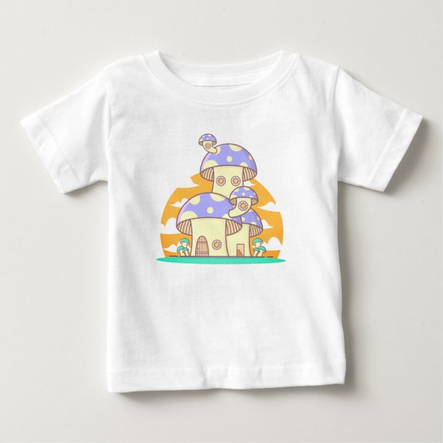 Camiseta Para Bebê Cogumelo, Casa, Porta (Frente)