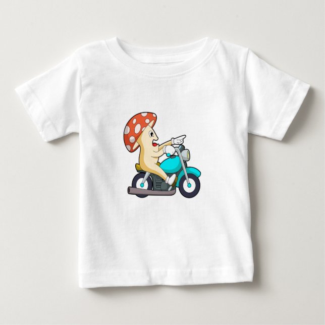 Camiseta Para Bebê Cogumelo como Biker com Motocicleta (Frente)