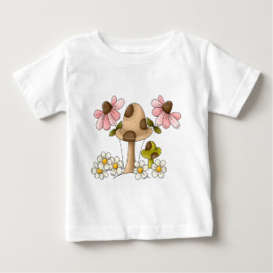 Camiseta Para Bebê Cogumelos e flores
