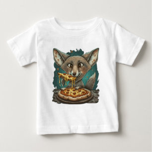 Camiseta Para Bebê Coiote bonito comendo pizza