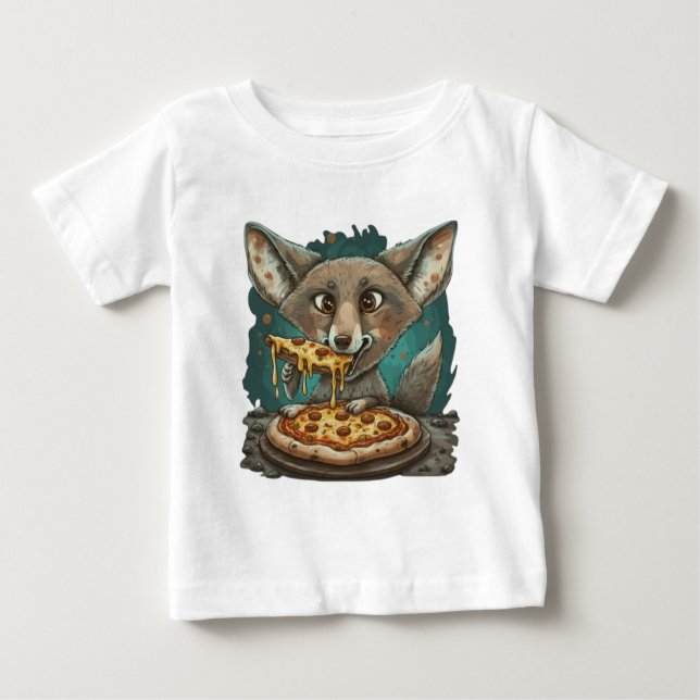 Camiseta Para Bebê Coiote bonito comendo pizza (Frente)