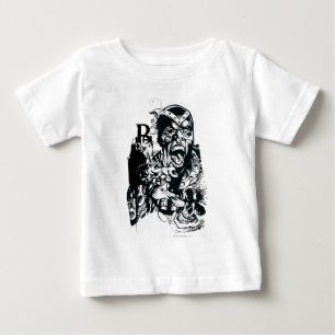 Camiseta Para Bebê Colagem da mão preta e do crânio