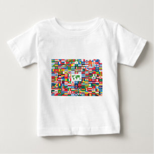 Camiseta Para Bebê Colagem de bandeiras de país do mundo inteiro