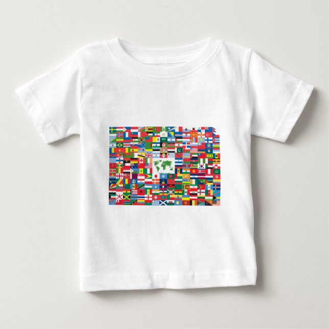 Camiseta Para Bebê Colagem de bandeiras de país do mundo inteiro (Frente)