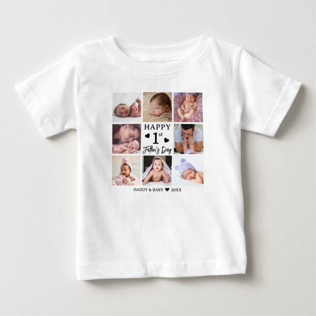 Camiseta Para Bebê Colagem de Fotografias do Feliz Primeiro Dia de os (Frente)