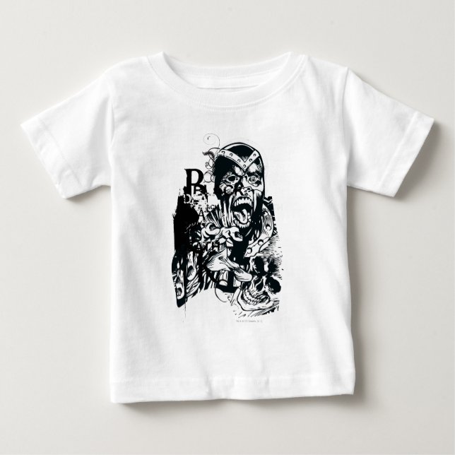 Camiseta Para Bebê Colagem de Mão Negra e Crânio (Frente)