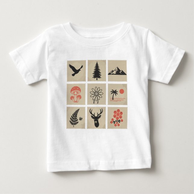 Camiseta Para Bebê Colagem de selos naturais (Frente)