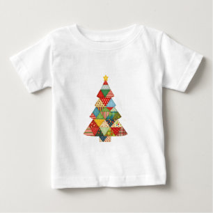Camiseta Para Bebê Colcha Árvore de Natal Amantes de Colchas Festivas