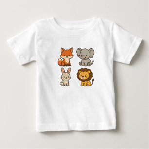 Camiseta Para Bebê Coleção de Amigos de Animais de Cartoon