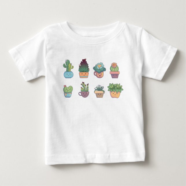Camiseta Para Bebê Coletor de Cactus Cute Kawaii - Leão Suculto (Frente)