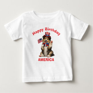 Camiseta Para Bebê Collie Puppy (2j) Patriotic Kid T-Shirt