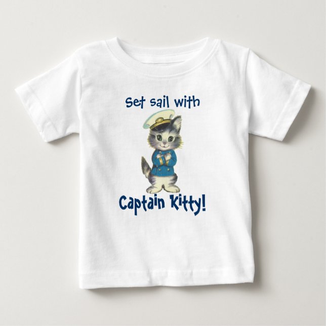Camiseta Para Bebê Coloque a vela com o Gatinho do Capitão (Frente)
