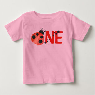 Camiseta Para Bebê Coloração d'água rosa Ladybug UM T-Shirt primeiro 