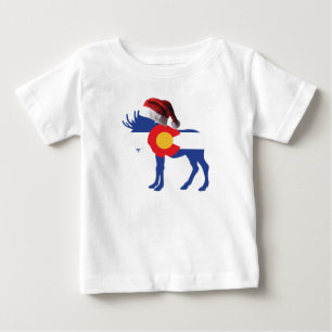 Camiseta Para Bebê Colorado Moose Vestindo um chapéu de Papai Noel