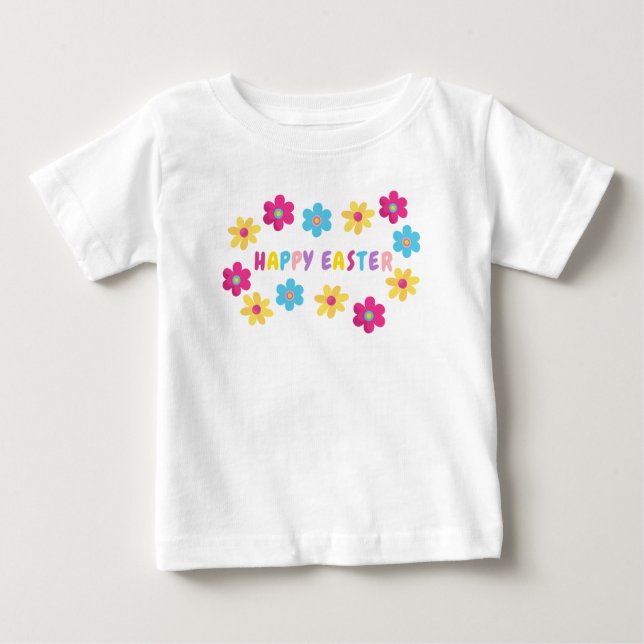 Camiseta Para Bebê Colorful Flowers Happy Easter (Frente)