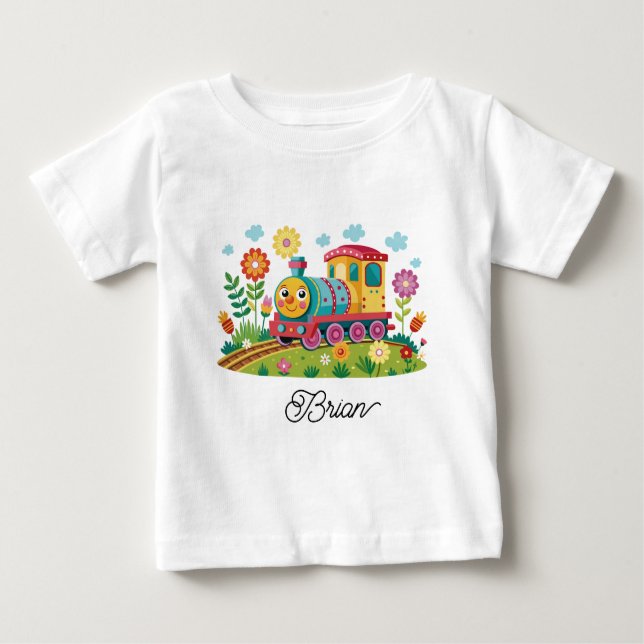 Camiseta Para Bebê Colorful Train Engine (Frente)