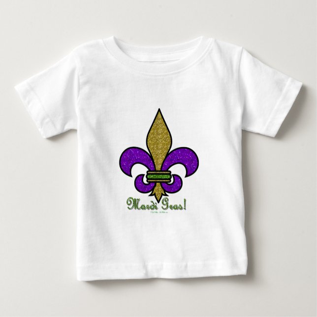 Camiseta Para Bebê Colorida Mardi Gras Fleur De Lis (Frente)