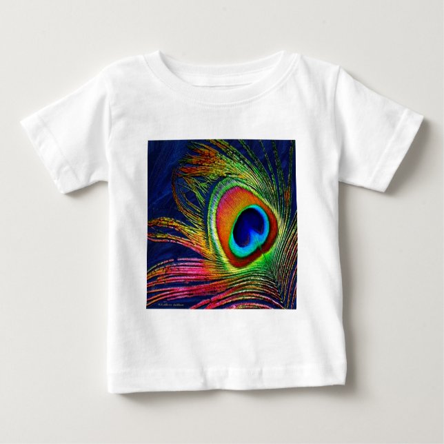 Camiseta Para Bebê Colorida Peacock Feather Impressão (Frente)