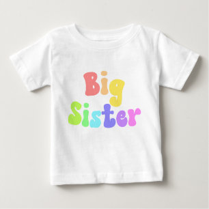 Camiseta Para Bebê Colorida Retro Font Big Sister