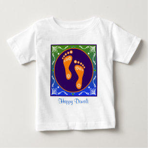 Camiseta Para Bebê Colorido Diwali Rangoli Com Pegada