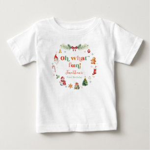 Camiseta Para Bebê Colorido Oh Que Diversão Primeiro Natal Aniversári