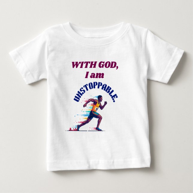 Camiseta Para Bebê Com Deus, Eu Sou Imparável (Frente)