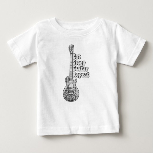 Camiseta Para Bebê Coma a guitarra de sono repetindo. (Frente)