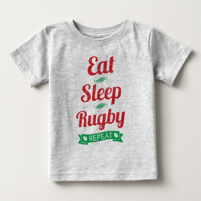 Camiseta Para Bebê Coma, Dorme, Rugby, Repita (Frente)