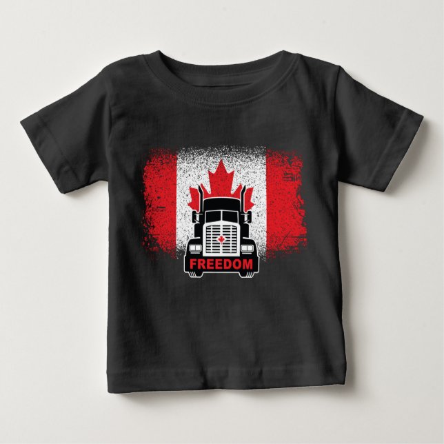 Camiseta Para Bebê Comboio da Liberdade para Caminhoneiros do Canadá  (Frente)