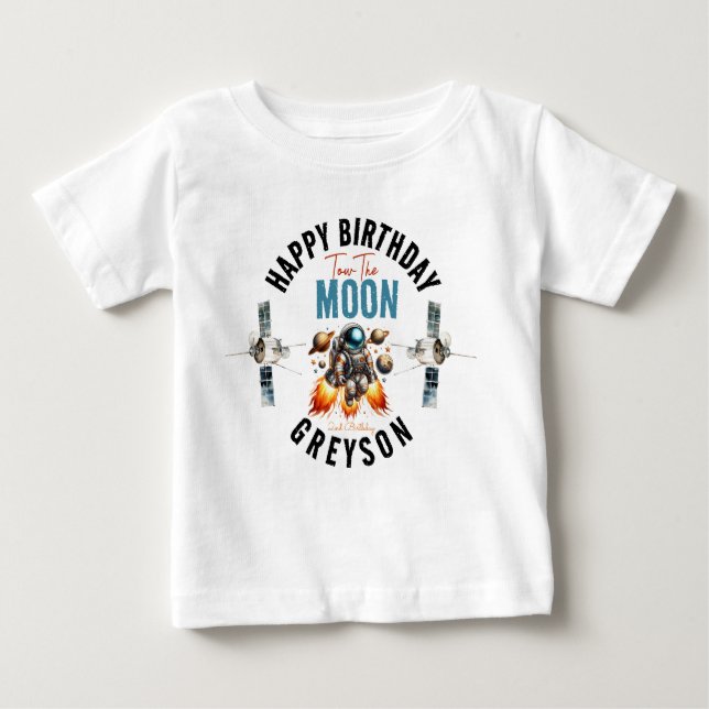 Camiseta Para Bebê começar a ir para a lua 2º aniversário Espaço (Frente)