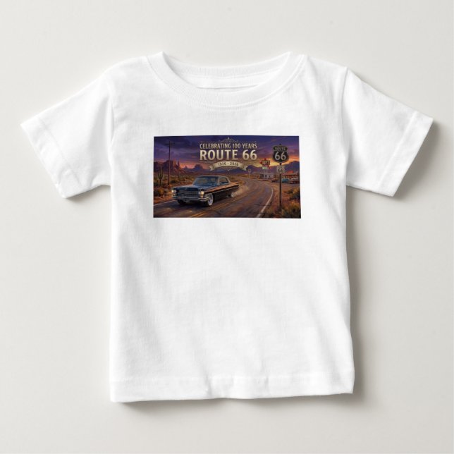 Camiseta Para Bebê Comemorando 100 Anos: Rota 66   (Frente)