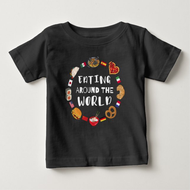 Camiseta Para Bebê Comendo pelo mundo (Frente)