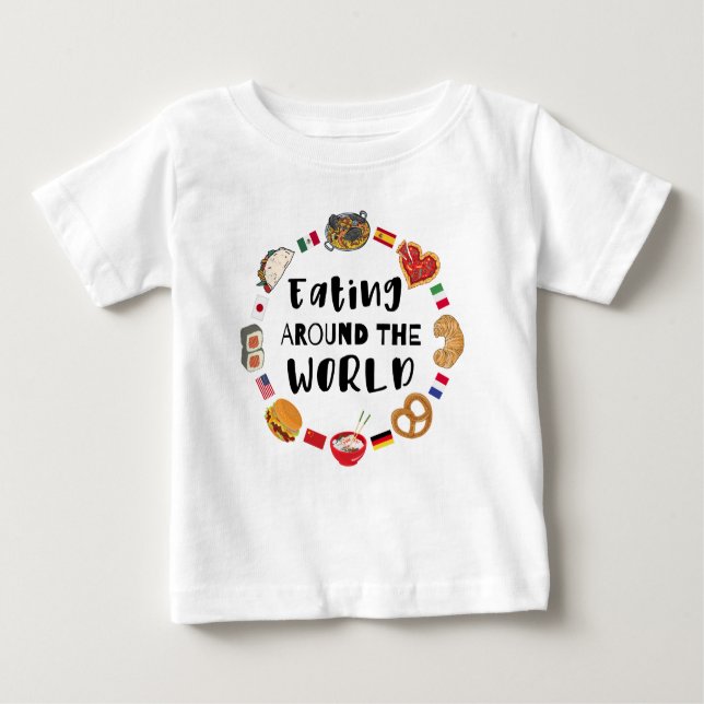 Camiseta Para Bebê Comendo pelo mundo (Frente)