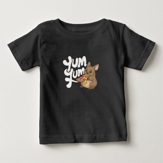 Camiseta Para Bebê Comendo pizza com Quokka (Frente)