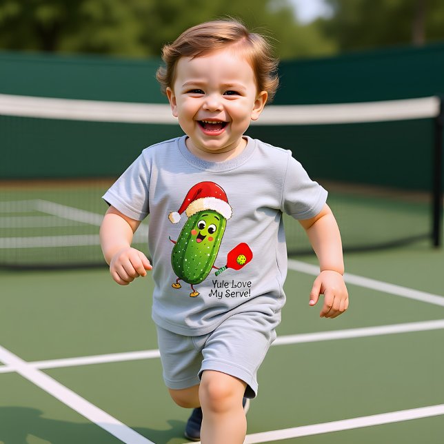 Camiseta Para Bebê Comício Pickleball de Papais noeis de texto person (Custom text Santa's Pickleball Rally Baby T-Shirt)