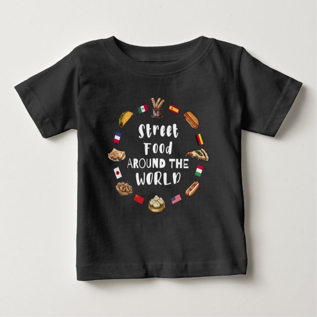Camiseta Para Bebê Comida de rua em todo o mundo (Frente)