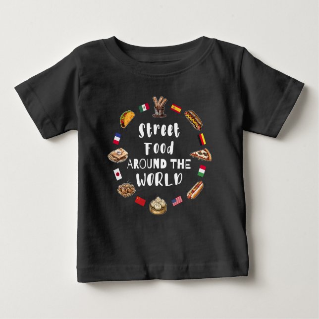 Camiseta Para Bebê Comida de rua em todo o mundo (Frente)