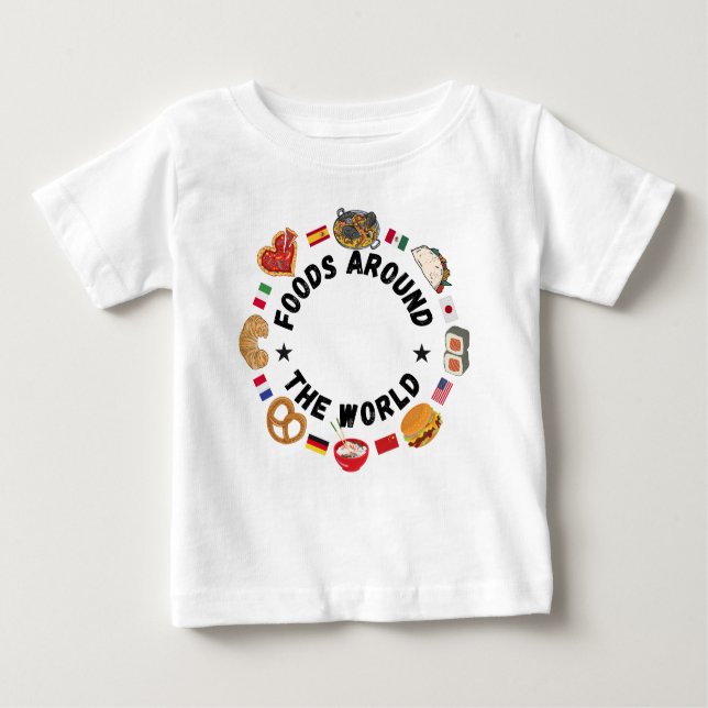 Camiseta Para Bebê Comidas em todo o mundo (Frente)